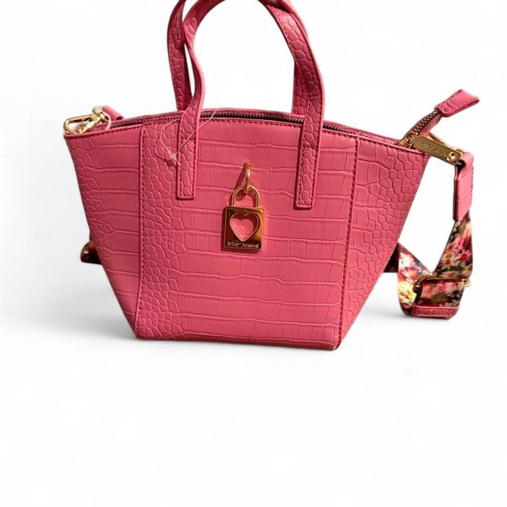 Betsey Johnson Pink Faux Croc Satchel Crossbody Bag Heart Lock